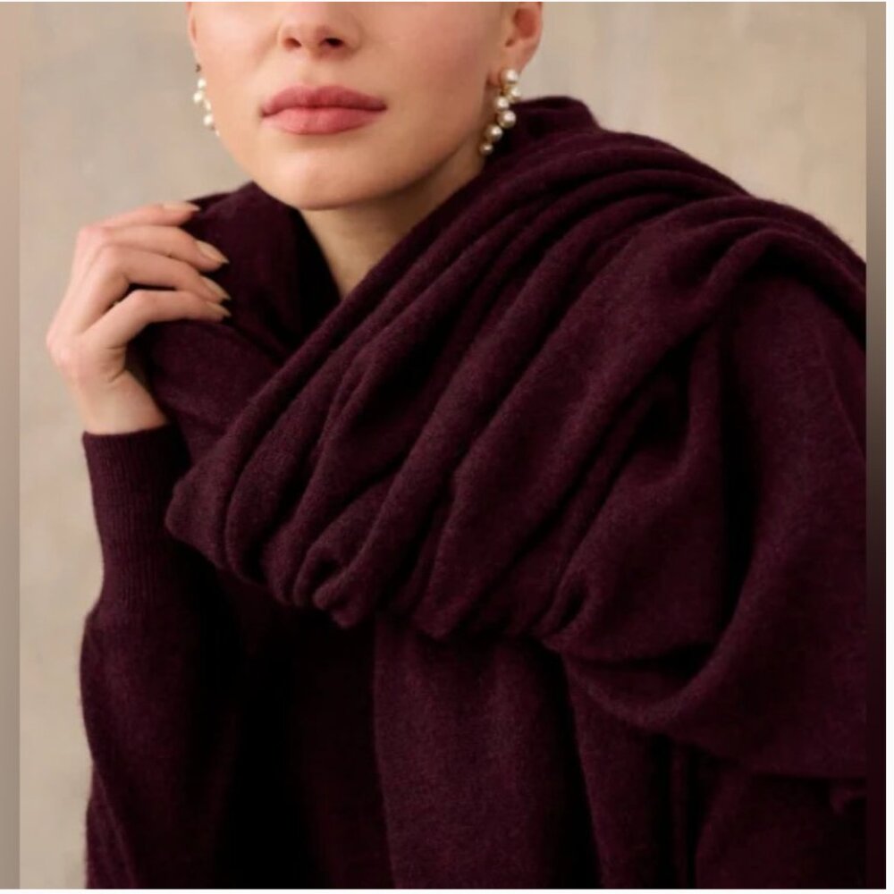 White + Warren cashmere Deep Burgundy wine travel wrap